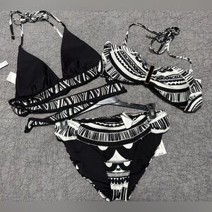 TRINA TURK 3 PC SWIM SET Hula Halter Top, Bandeau Top & Shirred Hipster Bottom